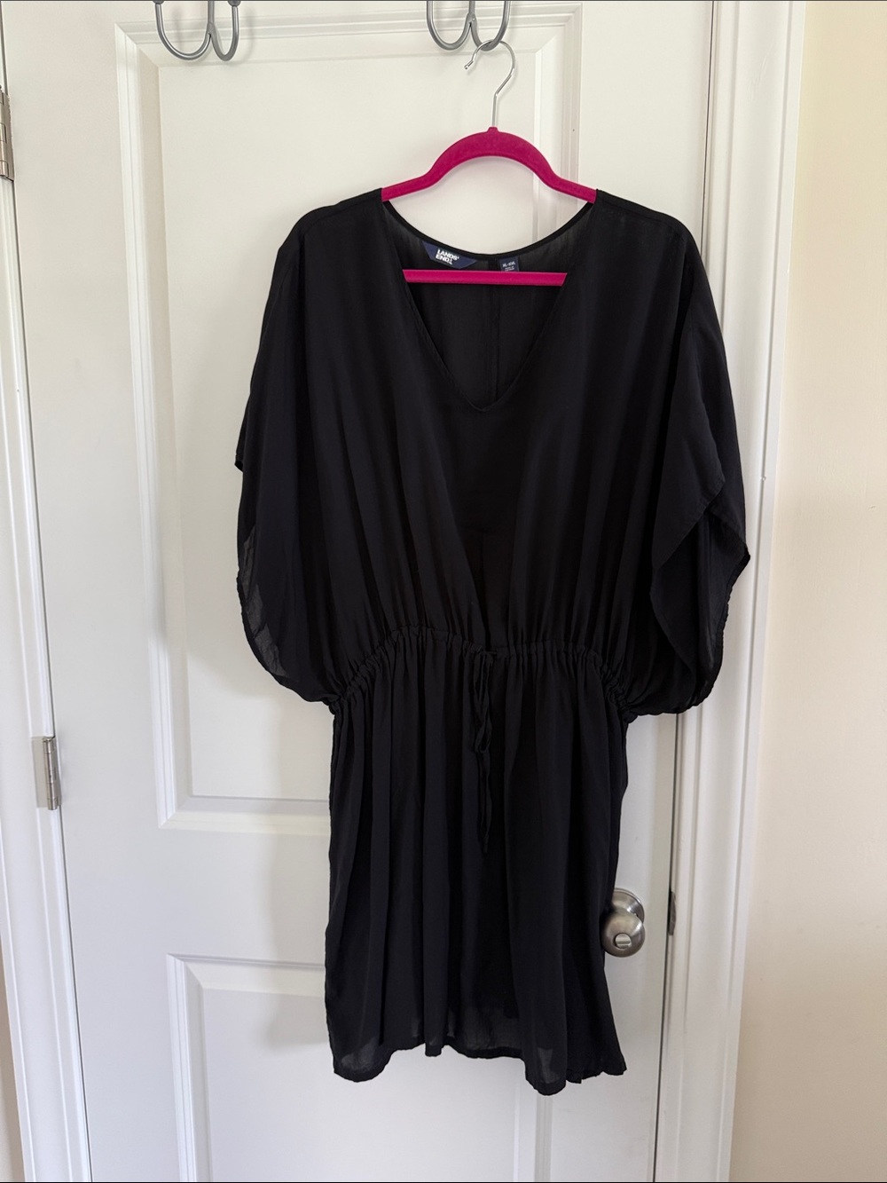 Lands' End Black V-Neck Tunic with Drawstring Waist